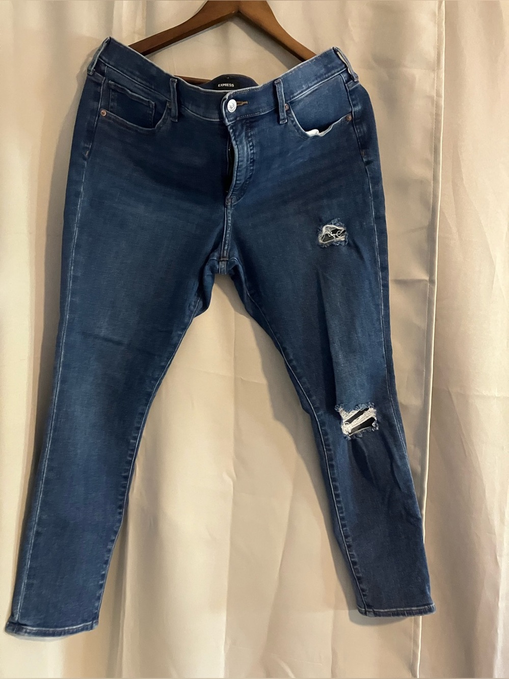 Express Women's Skinny Ripped Jeans - Navy Blue